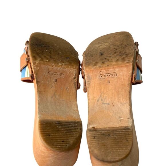 Vintage Coach Striped Canvas Vachetta Sandal Mid Heel in Size 8 - Picture 10 of 16